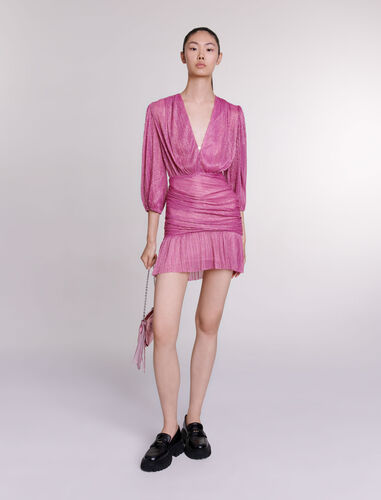 Short lamé dress : Dresses color Fuchsia pink