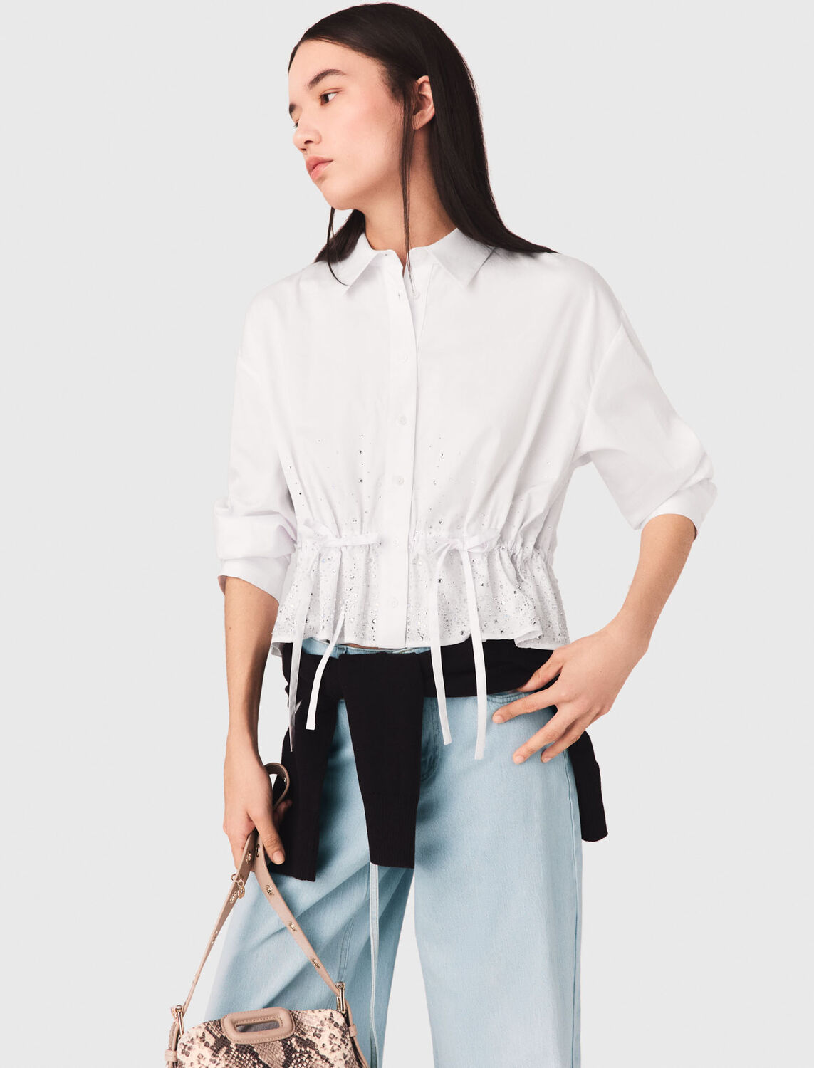 Cotton shirt with rhinestones : Shirts color White