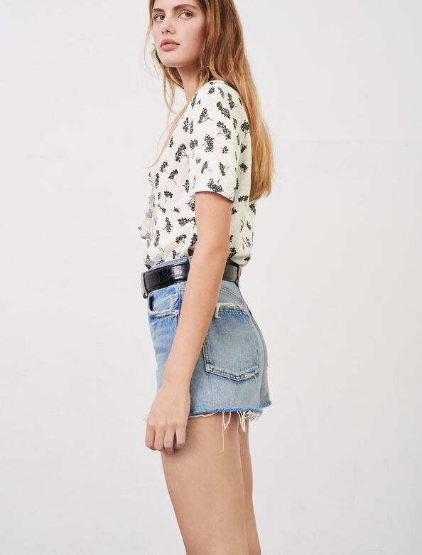 Low-cut printed jacquard top : View All color 