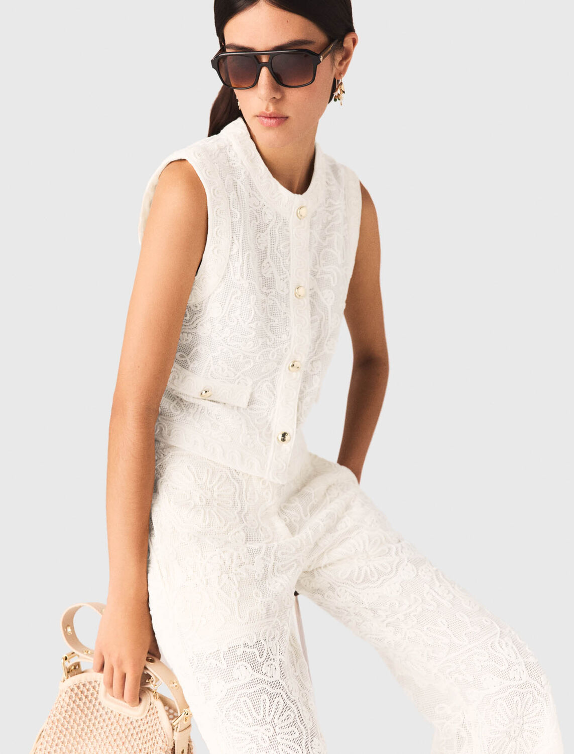 Guipure lace jacket : Tops color Ecru