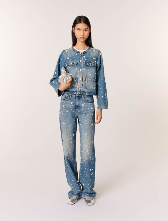 Embroidered denim jacket : Blazers & Jackets color Blue