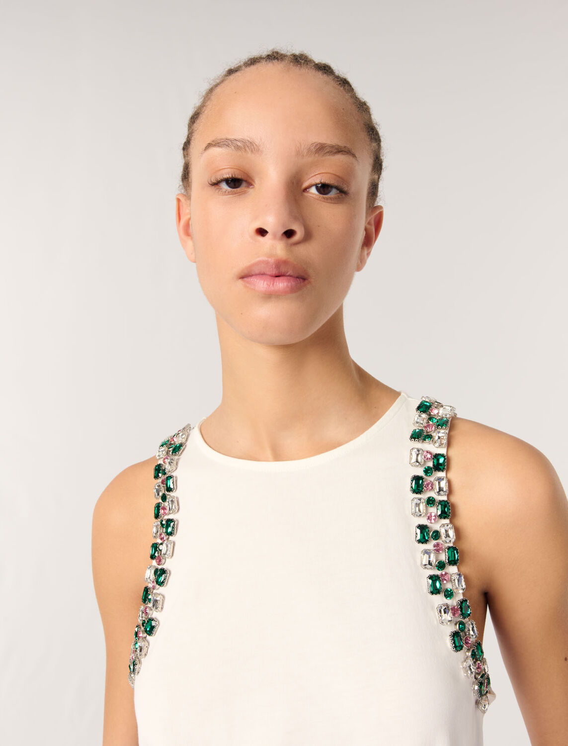 Rhinestone vest top : T-Shirts color White