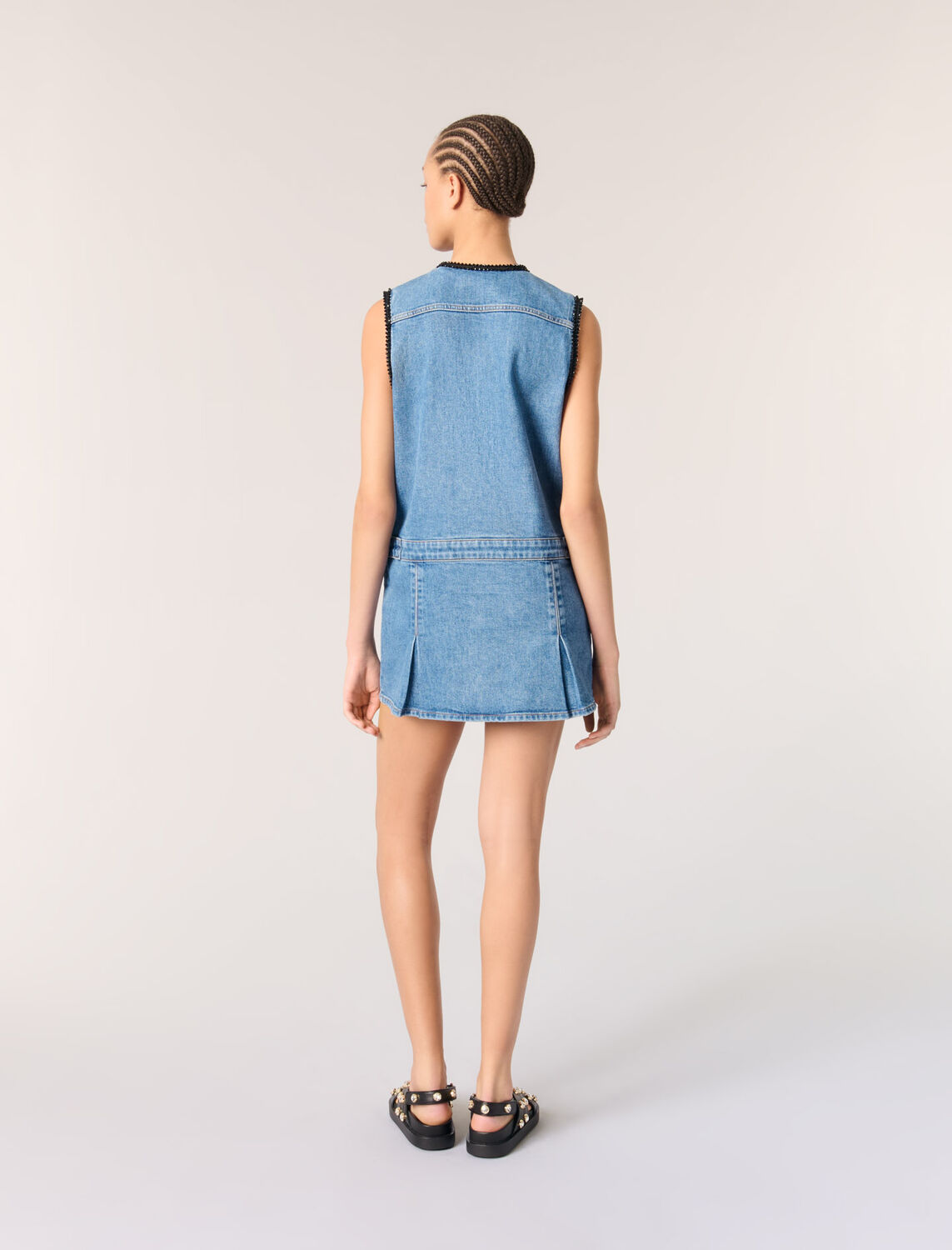 Denim dress with embroidered trim - Dresses - MAJE