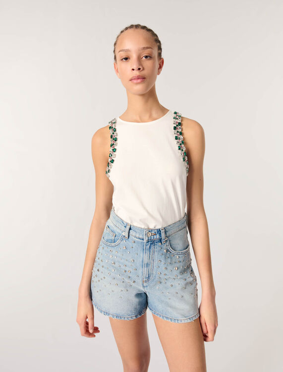 Rhinestone vest top - T-Shirts - MAJE