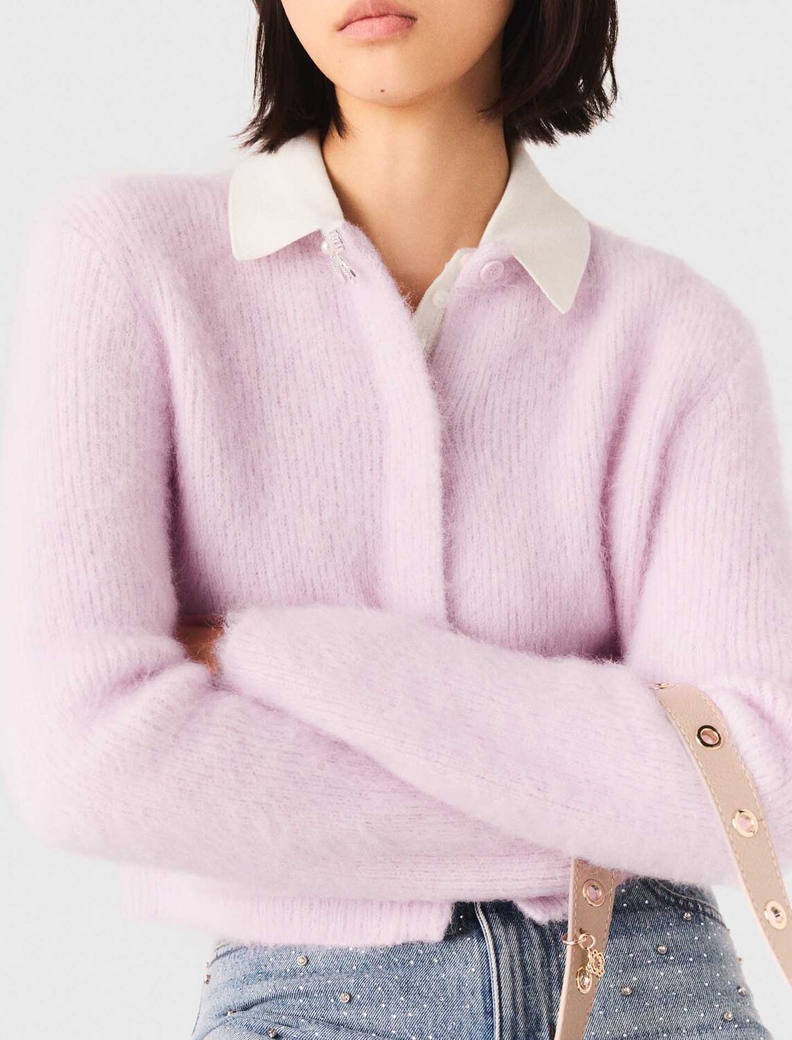 Jewelled bow cardigan : Sweaters & Cardigans color Pink