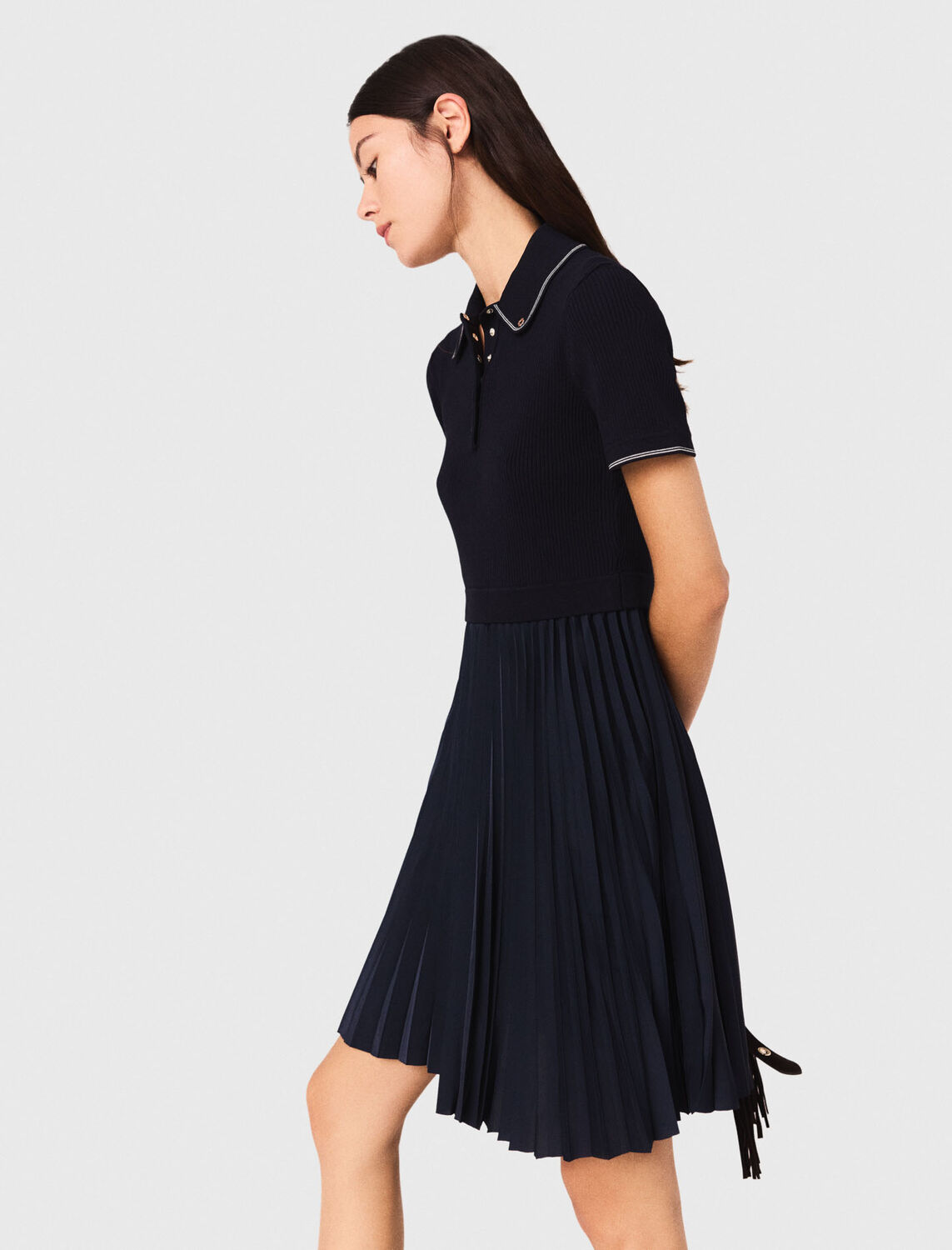 Short pleated polo collar dress - Dresses - MAJE