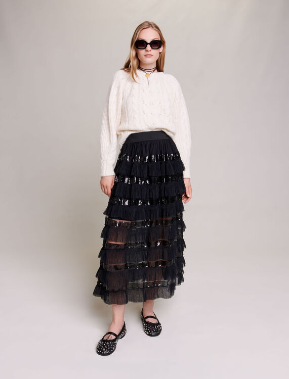 Ruffled maxi skirt : Bottoms color Black