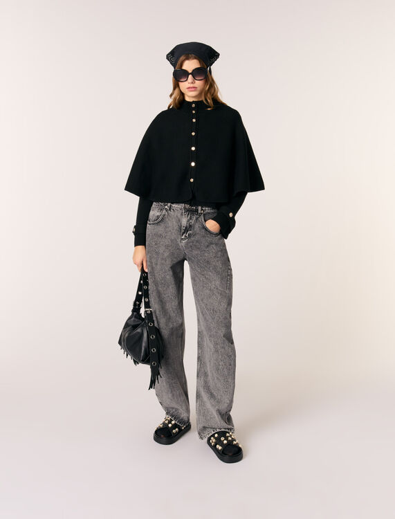 Cape-effect cardigan : Sweaters & Cardigans color Black