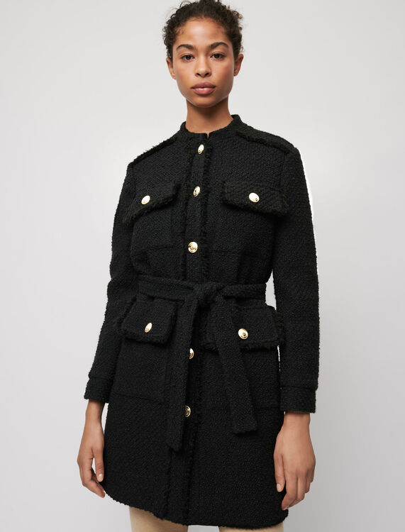 Belted tweed-style coat - Coats & Jackets - MAJE