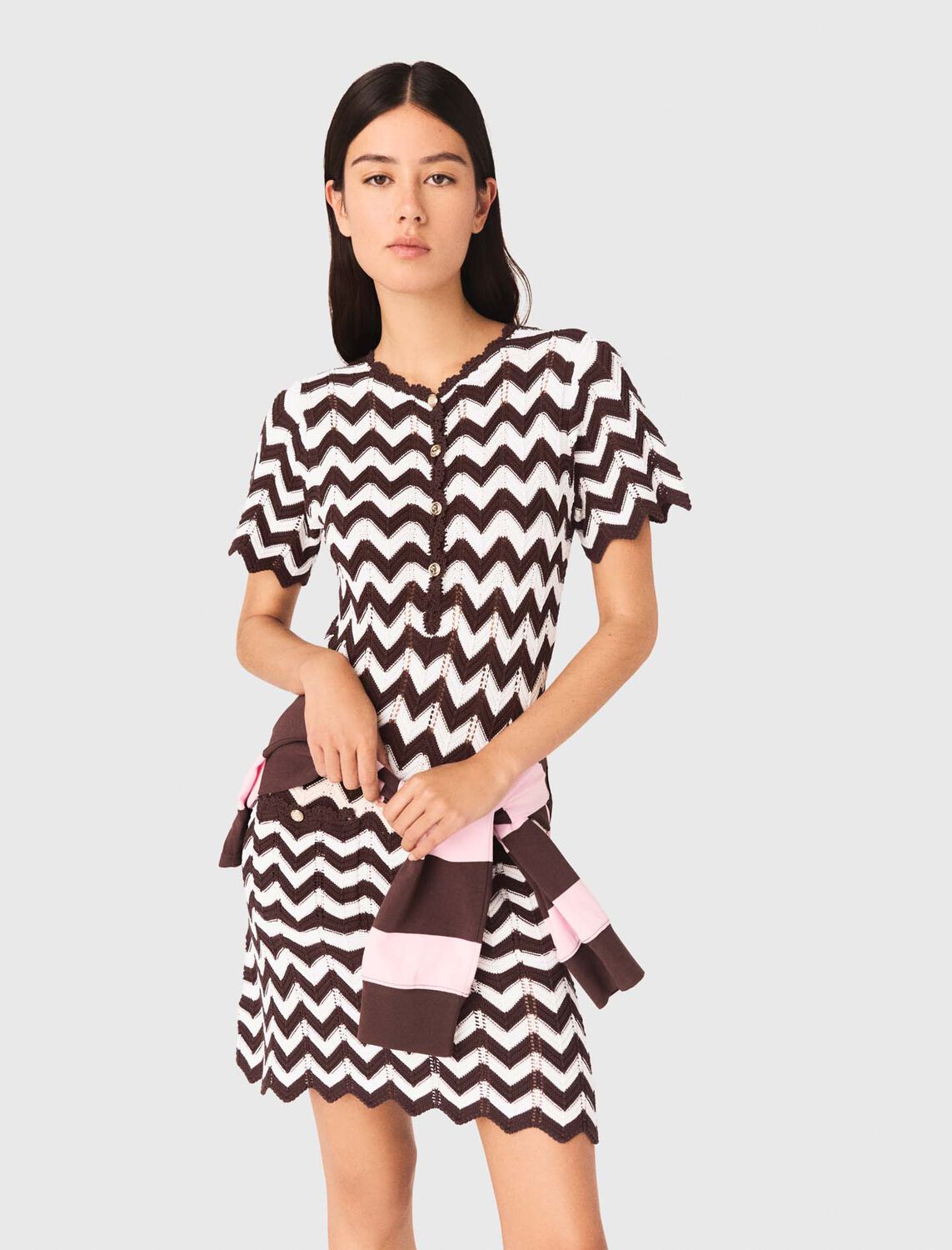 Zigzag crochet dress : Dresses color Brown/White