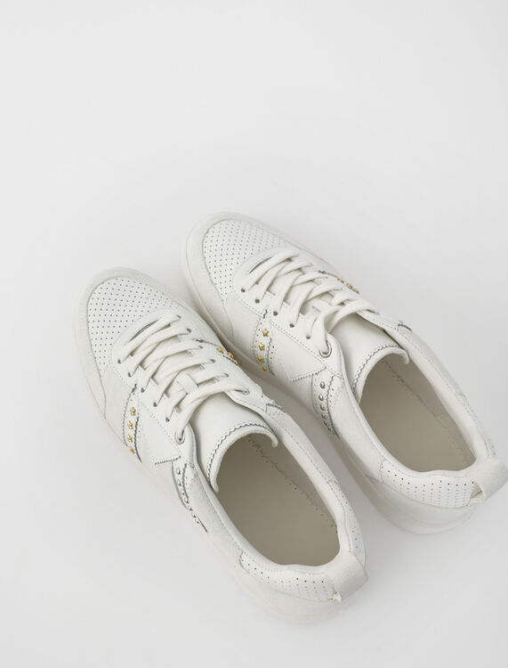 Studded white leather sneakers -  - MAJE