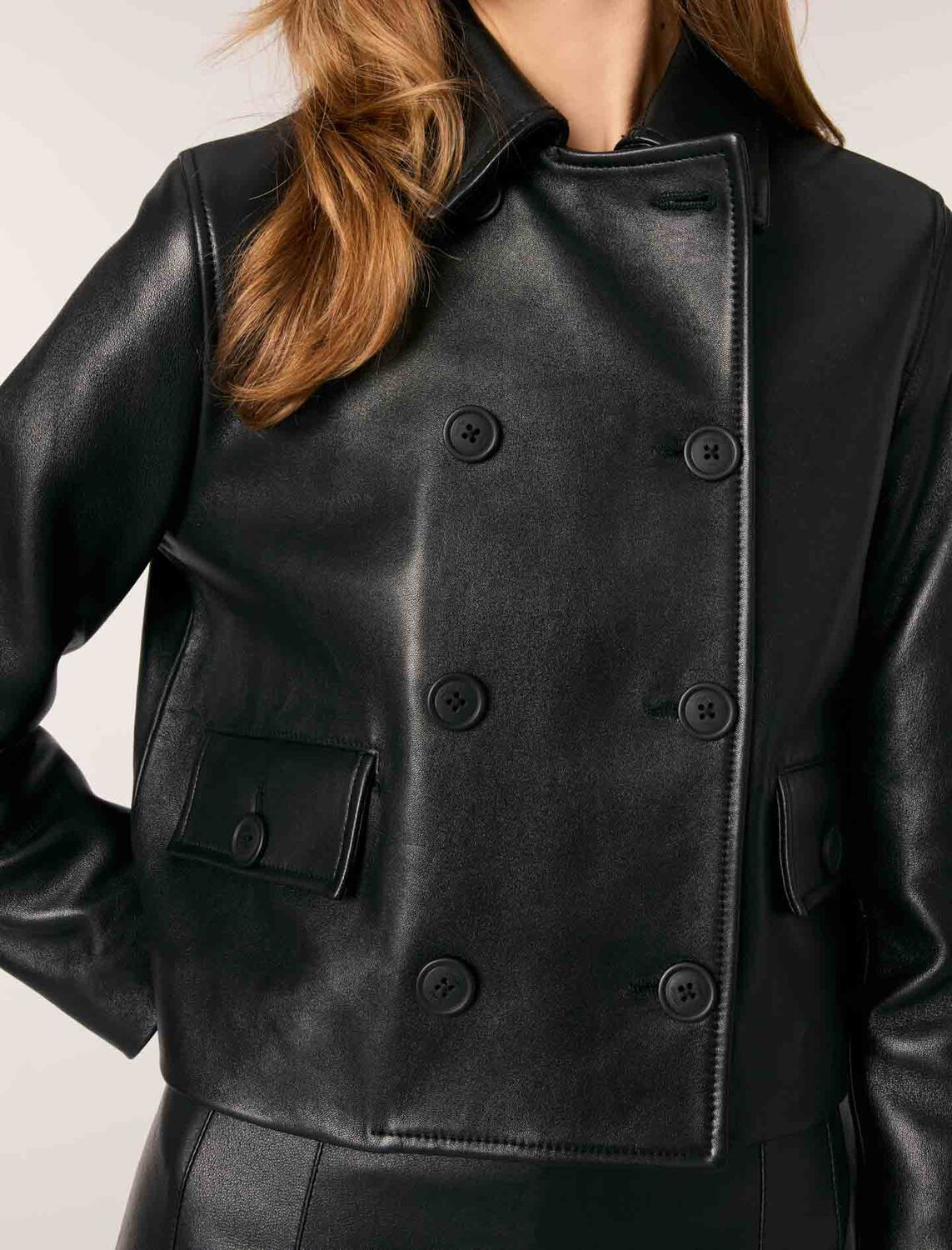 Cropped leather jacket : Blazers & Jackets color Black