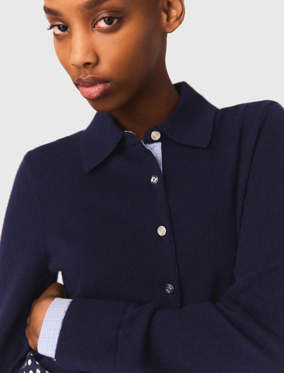 Polo cardigan with removable trims : Sweaters & Cardigans color Navy