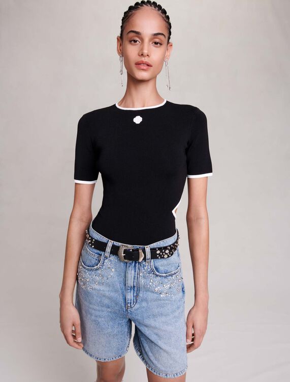Flared denim shorts with rhinestones - Skirts & Shorts - MAJE