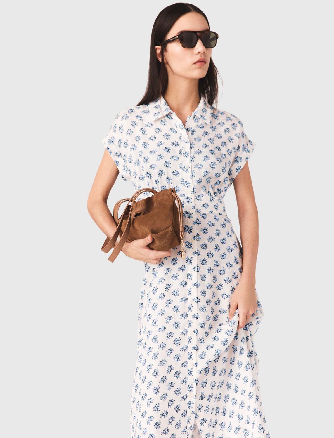 Jacquard print maxi dress : Dresses color Blue Small Flowers Print