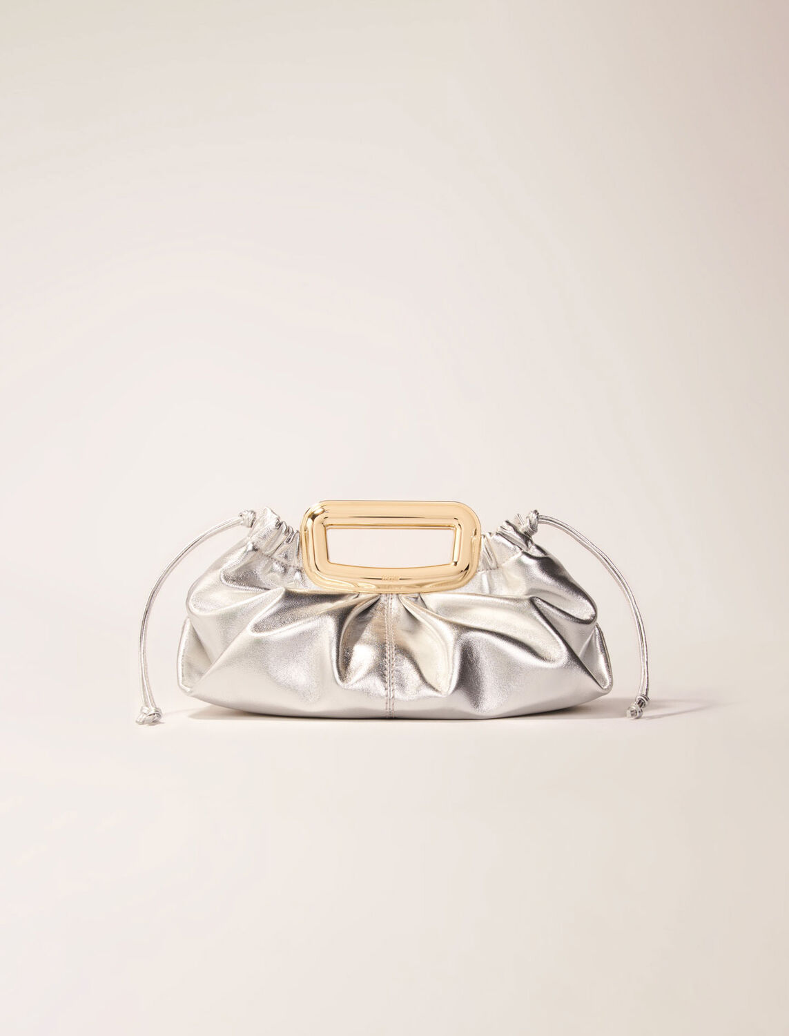 Metal handle metal leather clutch -  - MAJE
