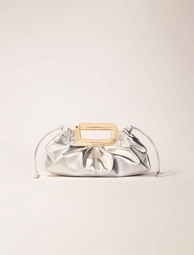 Metal handle metal leather clutch : M Bag color Silver
