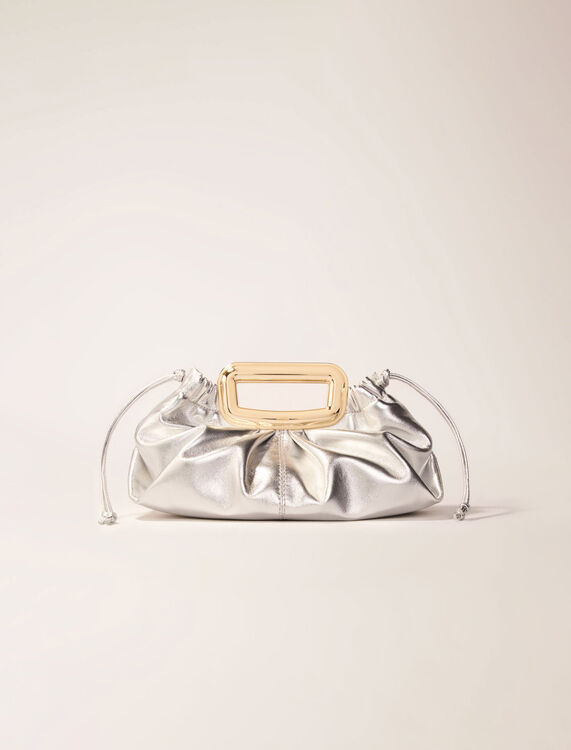 Metal handle metal leather clutch : M Bag color Silver