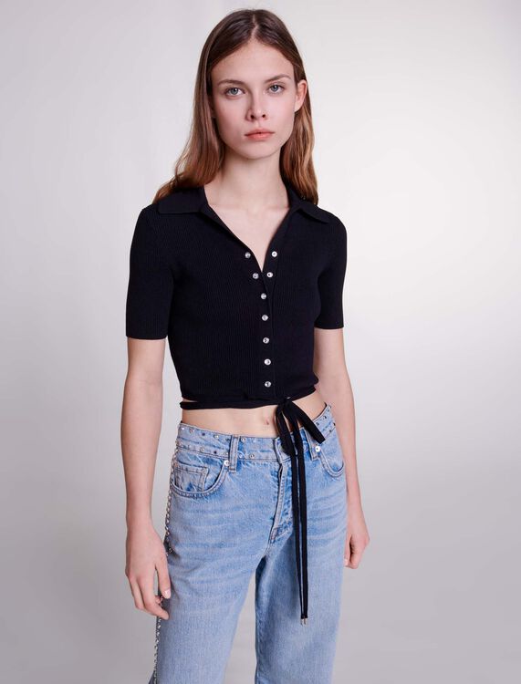 Knit crop top with ties - Sweaters & Cardigans - MAJE