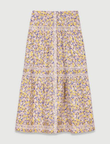 Long floral embroidered skirt : Skirts & Shorts color Print Embroided Flowers Beige