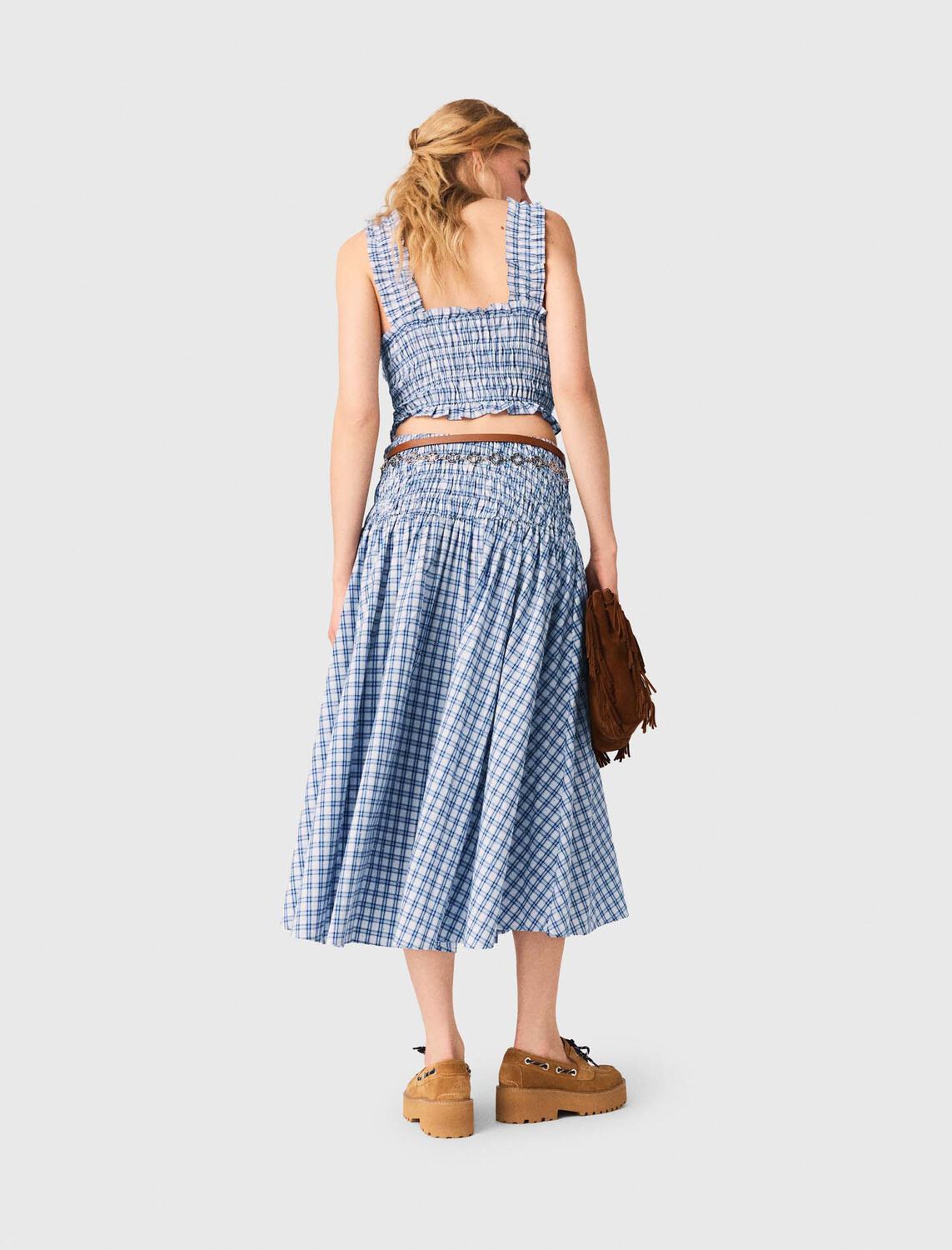 Smocked rhinestone cotton top - Tops - MAJE