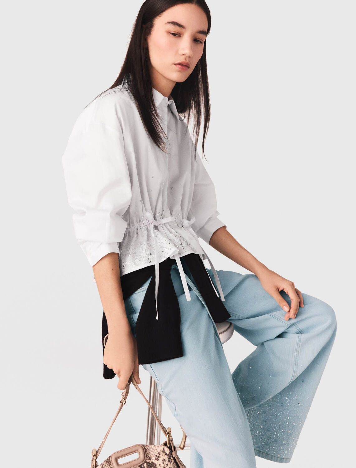 Cotton shirt with rhinestones : Shirts color White