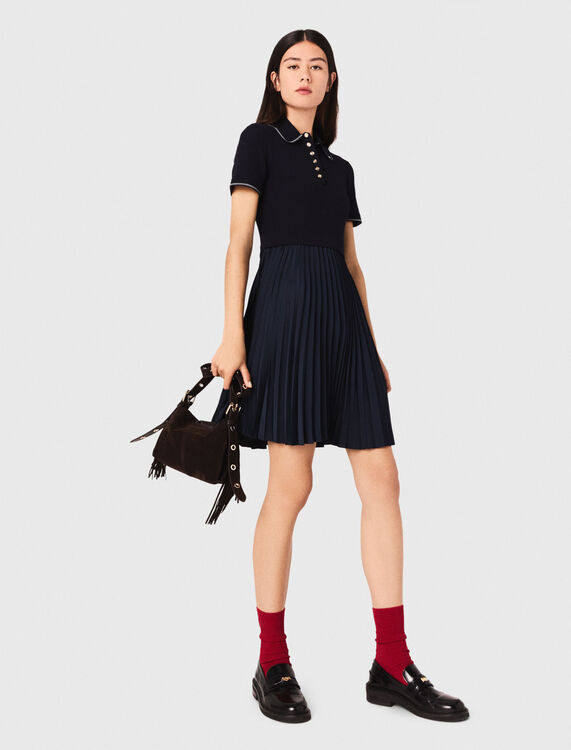 Short pleated polo collar dress - Dresses - MAJE