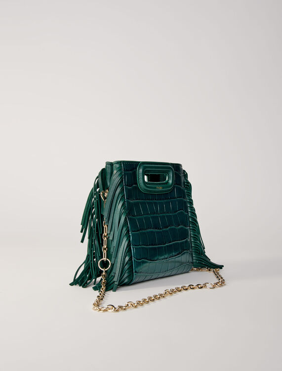 Mini embossed-leather M bag with chain -  - MAJE