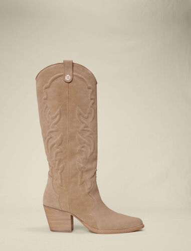 Embroidered leather cowboy boots : Booties & Boots color Beige