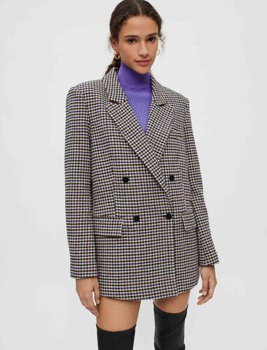 Dogstooth wide-cut, thick jacket : Blazers color Blue