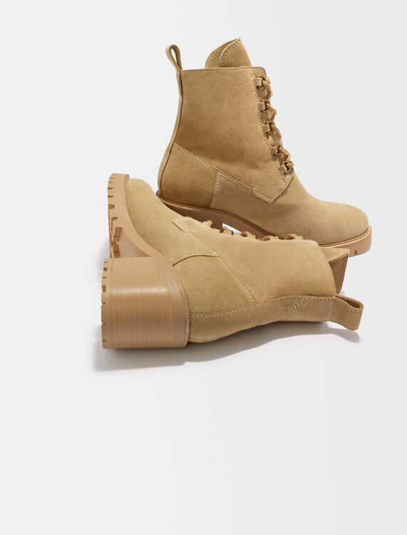 Camel suede heeled ankle boots - Booties & Boots - MAJE
