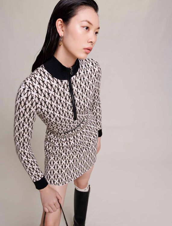 Short jacquard monogrammed dress - Dresses - MAJE
