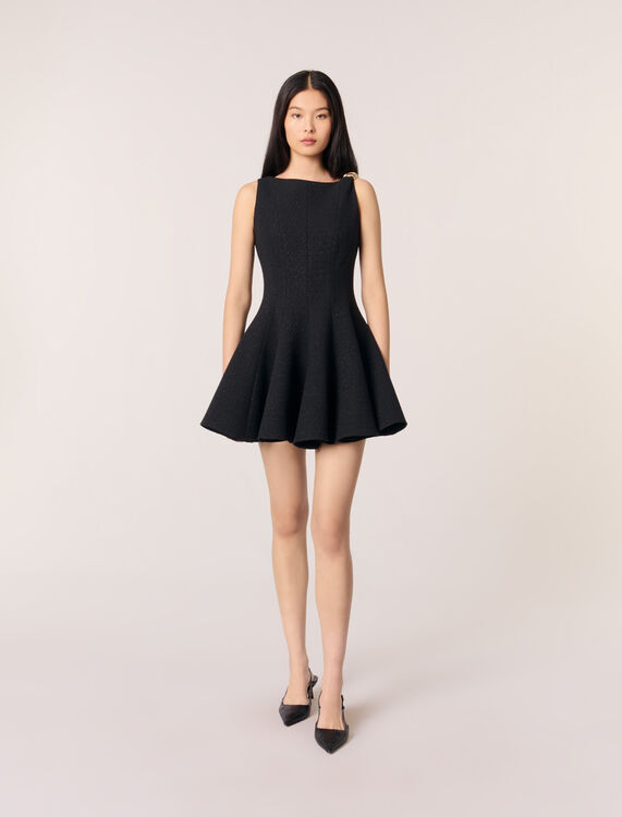 Short flared tweed dress : Dresses color Black