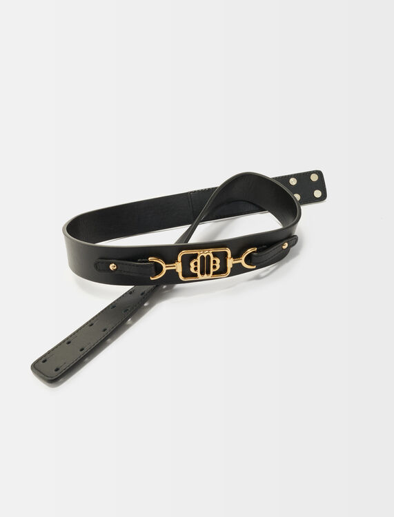 Black leather belt with gold-tone Clover - Other Accessories - MAJE