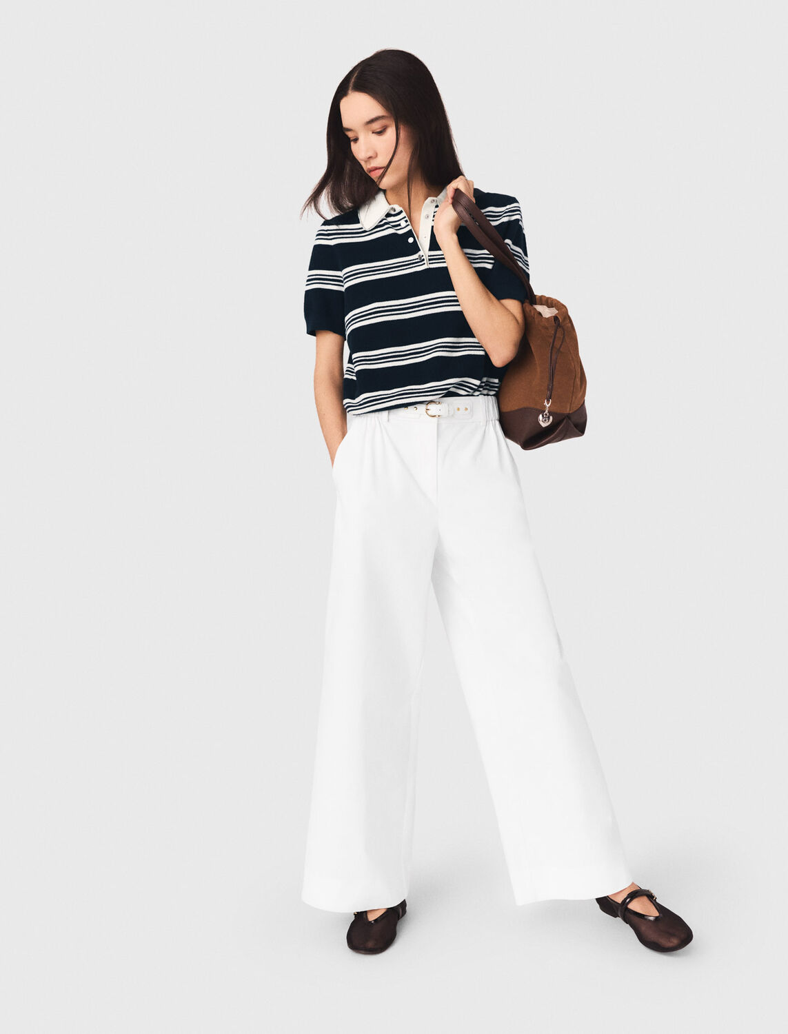 Wide-leg cotton trousers : Trousers & Jeans color White