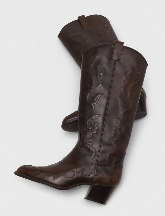 Leather cowboy boots - Booties & Boots - MAJE