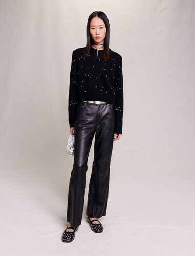 Cropped wool rhinestone jumper : Sweaters & Cardigans color Black