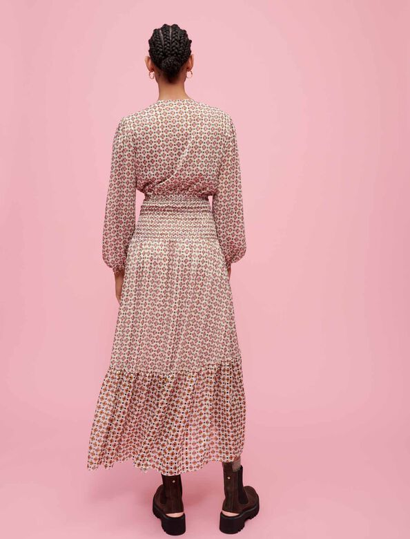 Printed chiffon dress : Dresses color Tiles ecru background