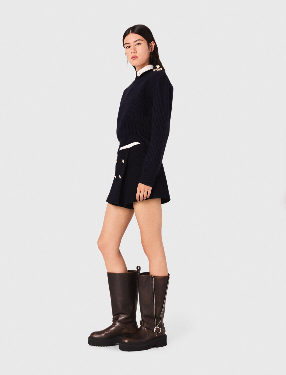 Tweed shorts with contrast band - Skirts & Shorts - MAJE