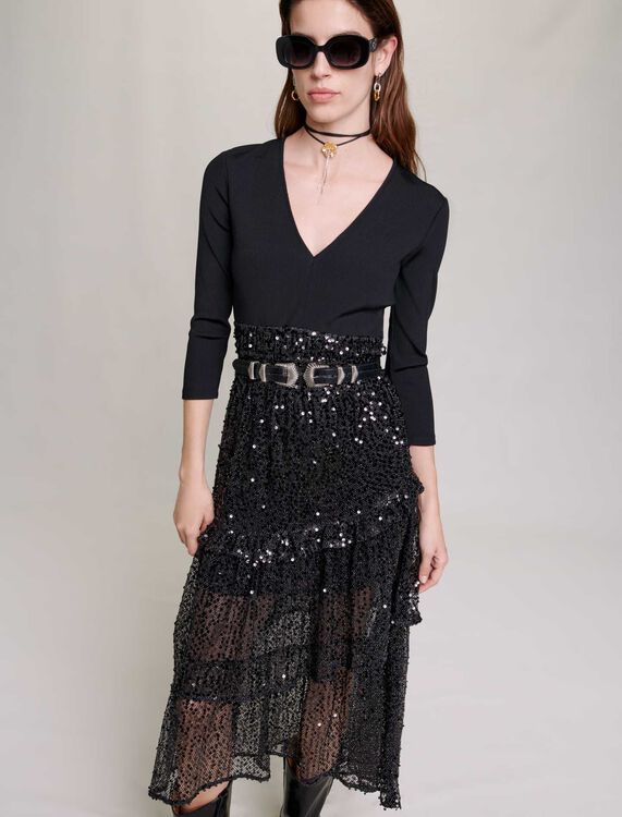 Sequin and mesh maxi dress - Dresses - MAJE