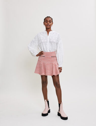 Ethnic trim tweed skirt : 30% Off color pink