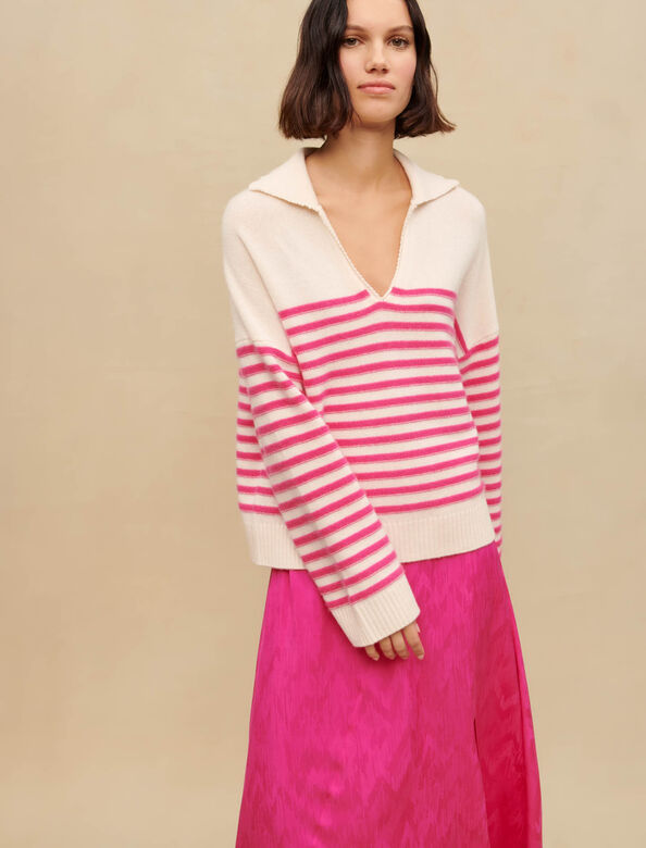 Striped Breton jumper : Sweaters & Cardigans color Pink/Ecru