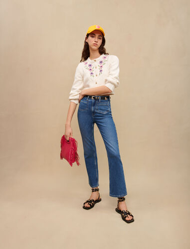 Floral embroidered cropped cardigan : Sweaters & Cardigans color Ecru