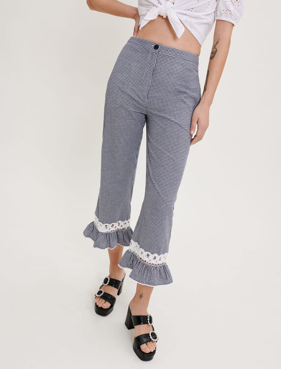 Gingham and lace trousers - Trousers & Jeans - MAJE