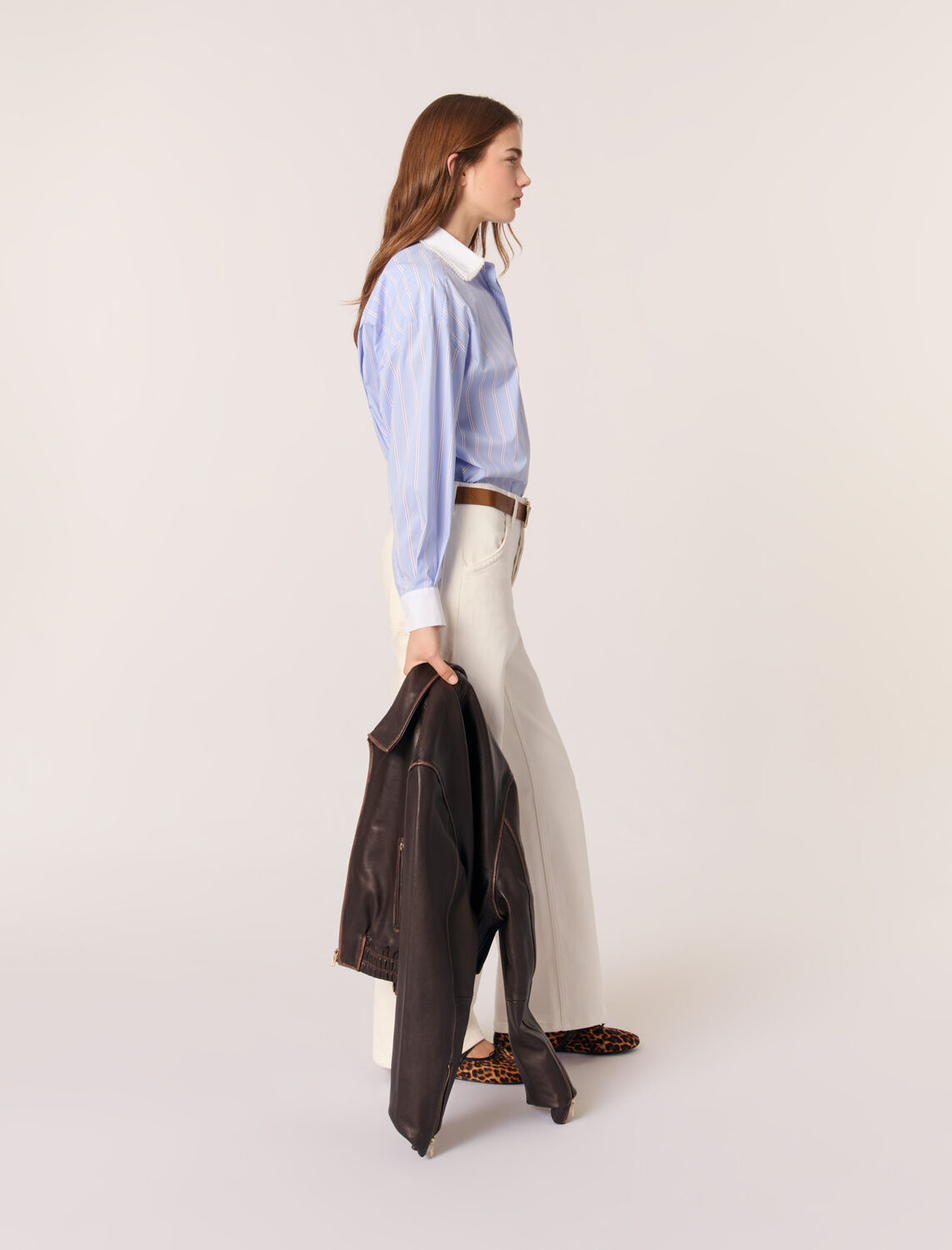 Striped shirt with beaded collar - Shirts - MAJE