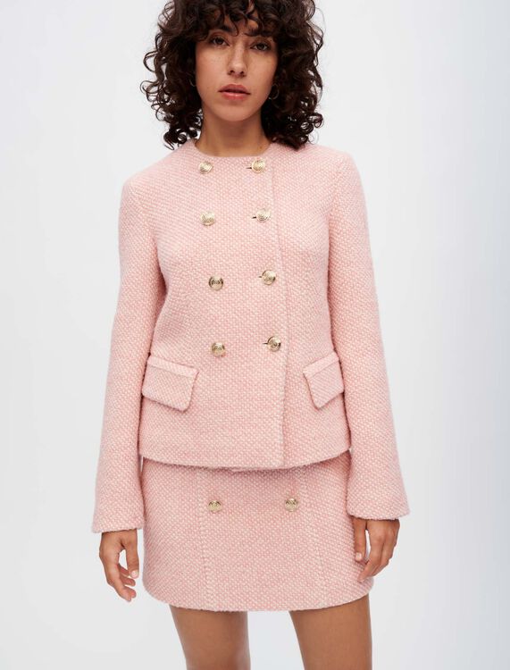 Pink and ecru marl tweed jacket - Blazers - MAJE