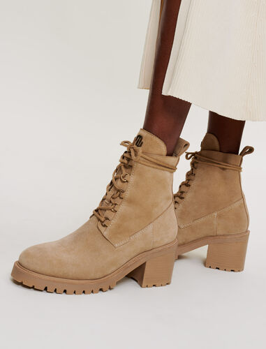 Camel suede heeled ankle boots : Booties & Boots color SAND BEIGE