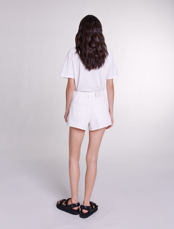Rhinestone denim shorts : Skirts & Shorts color White