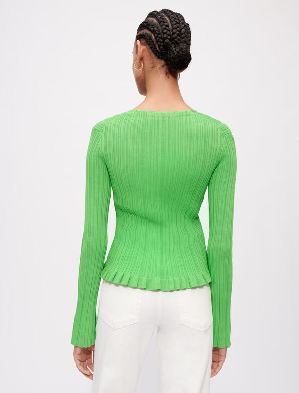 Ribbed knit cardigan with frill : Sweaters & Cardigans color Green