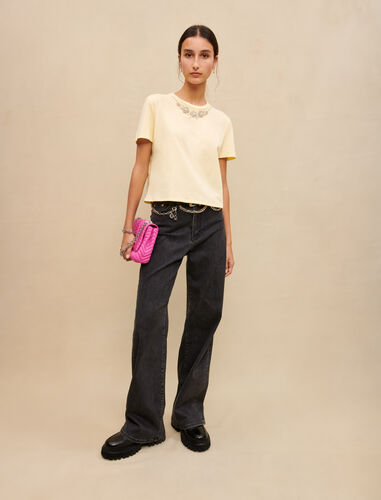 Cotton T-shirt with jewel collar : T-Shirts color Yellow